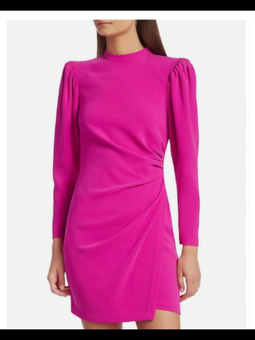 Donna Morgan Fuchsia Long-Sleeve Ruched Mini Dress